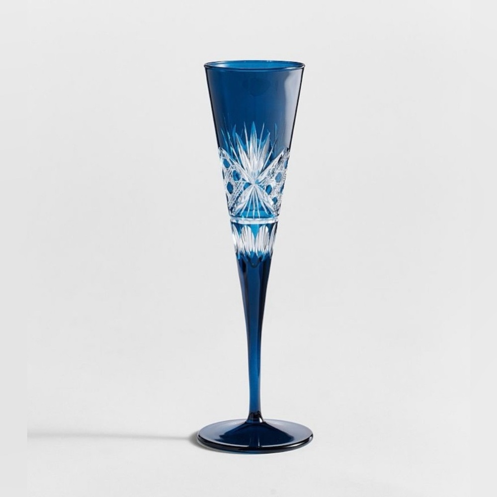 NWT Pottery Barn Blue Antique Cut Glass Champagne Flutes Set of 2